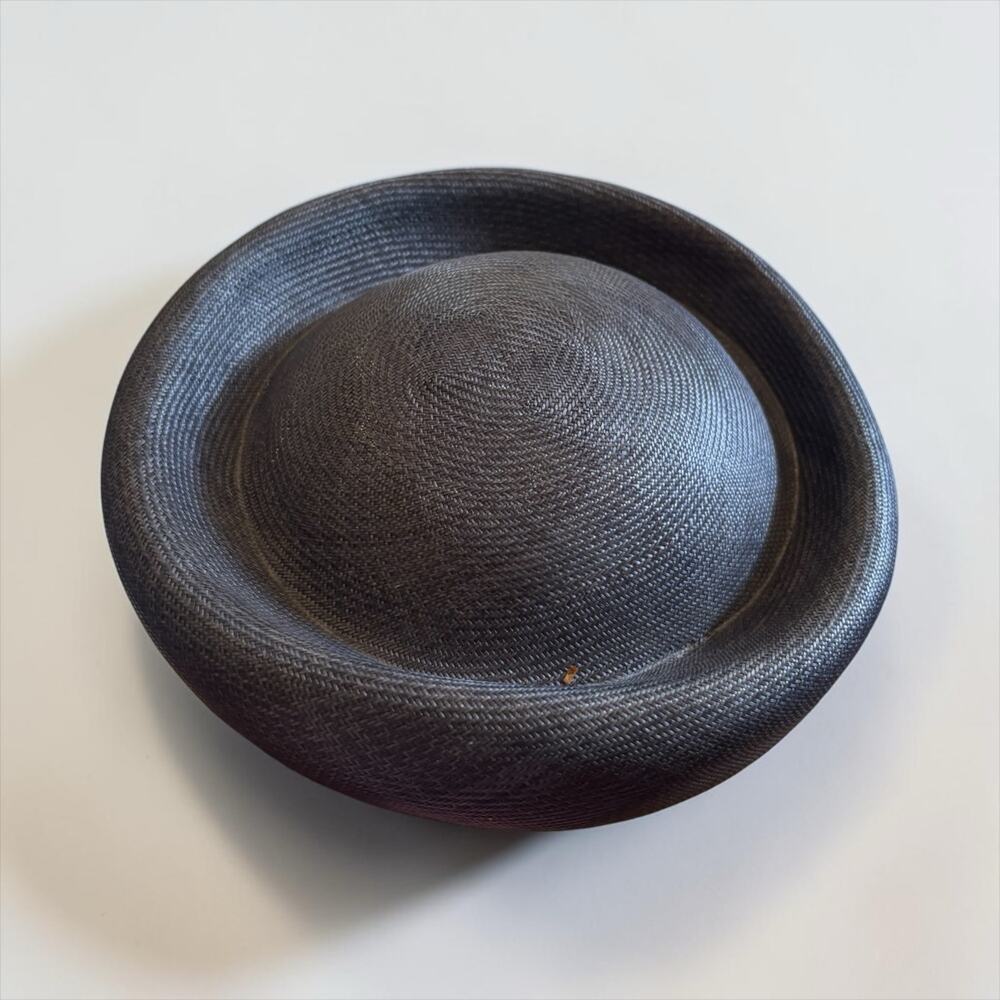 Vintage Navy Sculptural Roll Brim Hat Minimalist Derby Church Adjustable